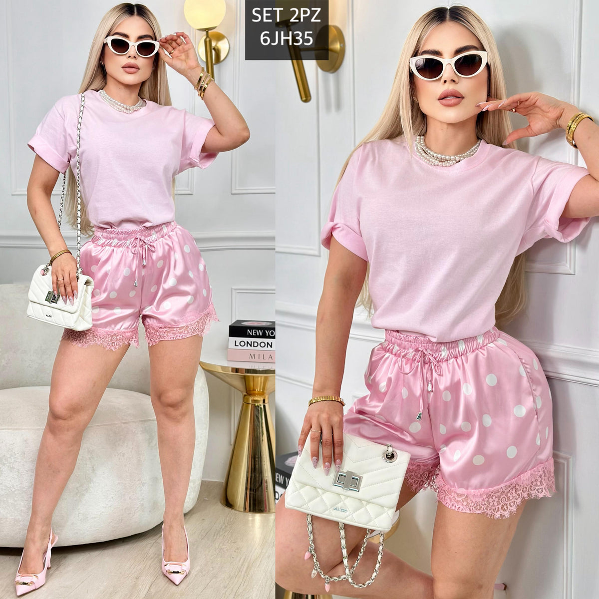 Set de shorts satén y camiseta